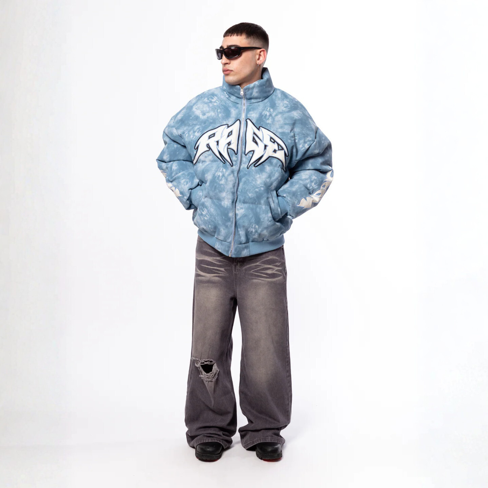 Destroyed gray denim