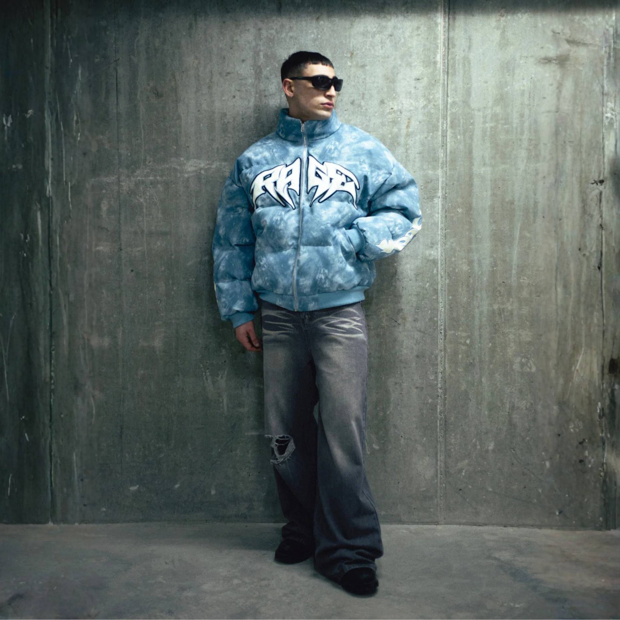 Destroyed gray denim