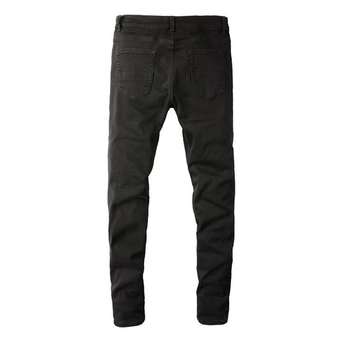 Black Leather Patch Jeans