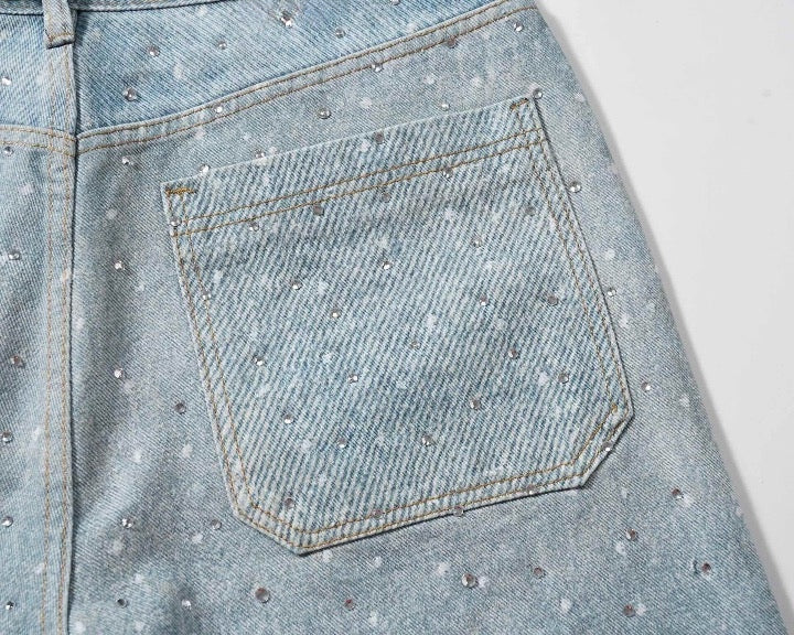 Blue Crystal Shorts Jeans